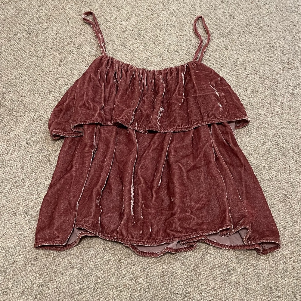 MADEWELL CRUSHED VELVET RUFFLE CAMI
